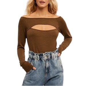 Chocolate Off the Shoulder Long Sleeve Cutout Top NWT
